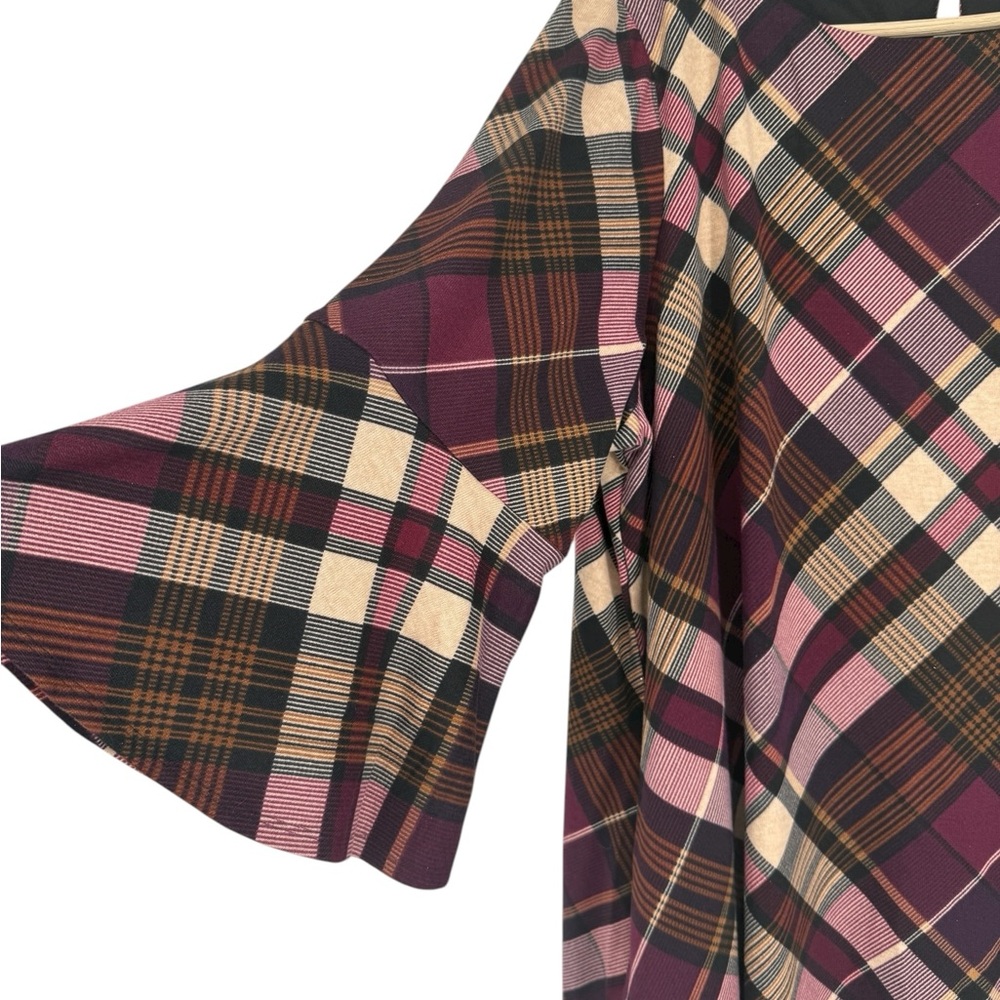 Jessica Howard Burgundy Plaid Bell Sleeve A-Line Swing Dress Plus 2X & 3X NEW - Picture 8 of 15